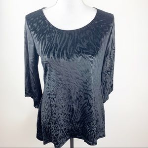 Brittany Black Velvet Animal Print Top Small NWT